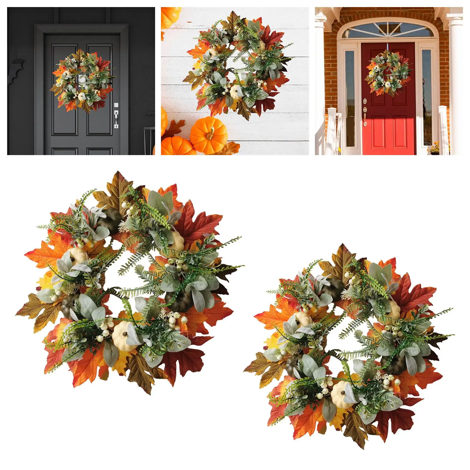 Pumpkin Fall Door Wreath Harvest Door Wreath Autumn Farmhouse Wreath Fall Wreaths for Wedding Halloween Wall Outdoor Decor