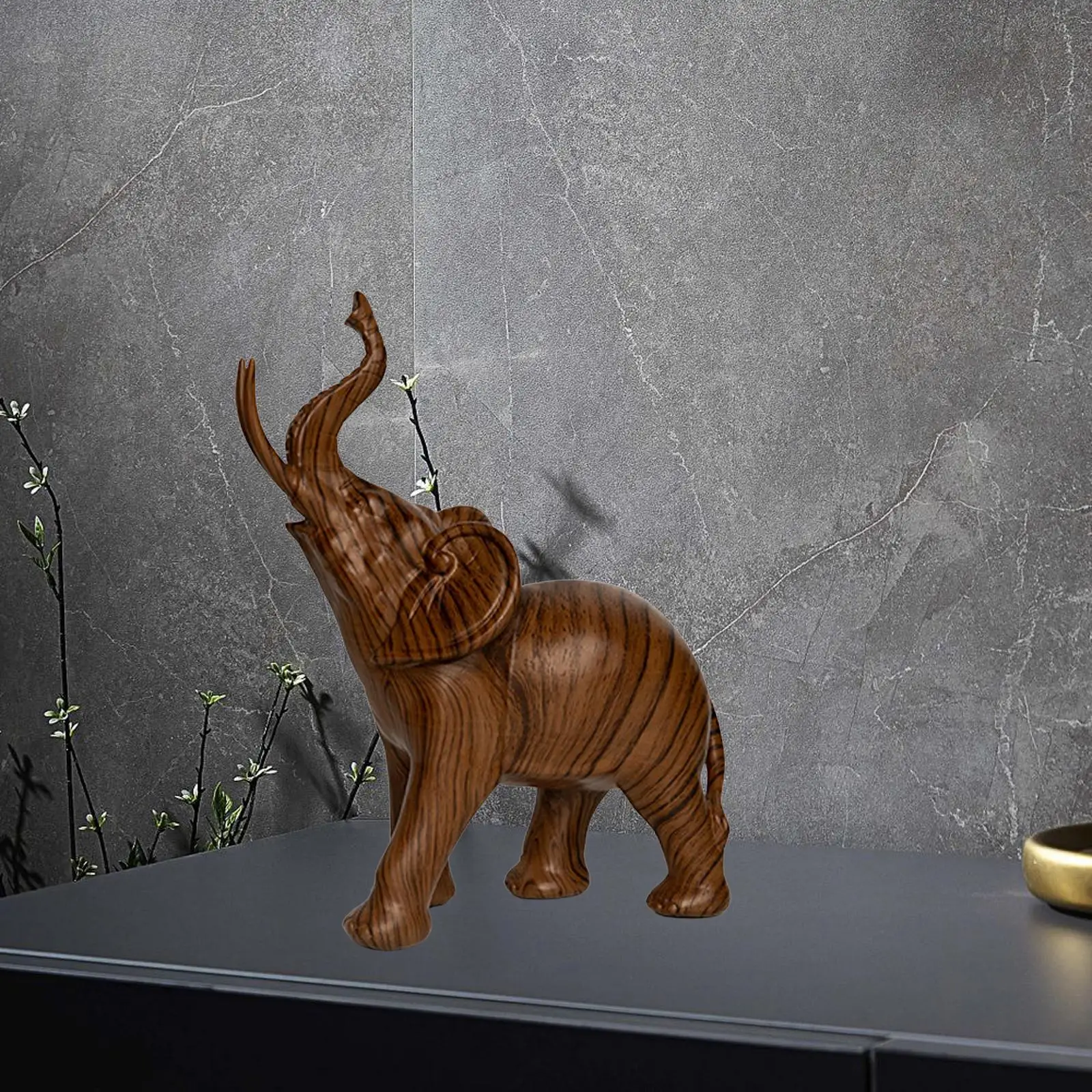 Rustic Elephant Statues Sculptures Ornament Desktop Table Centerpiece Resin Figurines for Sill Office Home Living Room Bedroom