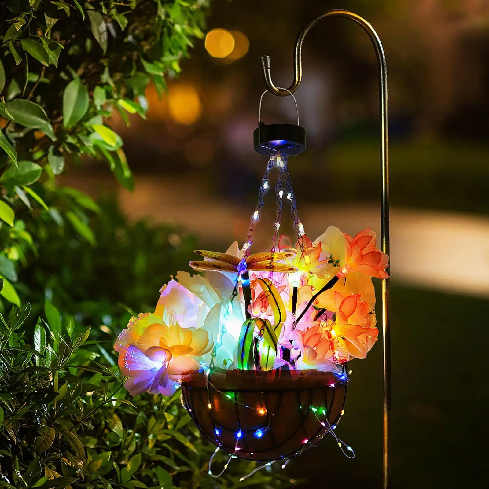 Creative Basket Light Artificial Flower Garden Decor Pendant LED Lights Lawn