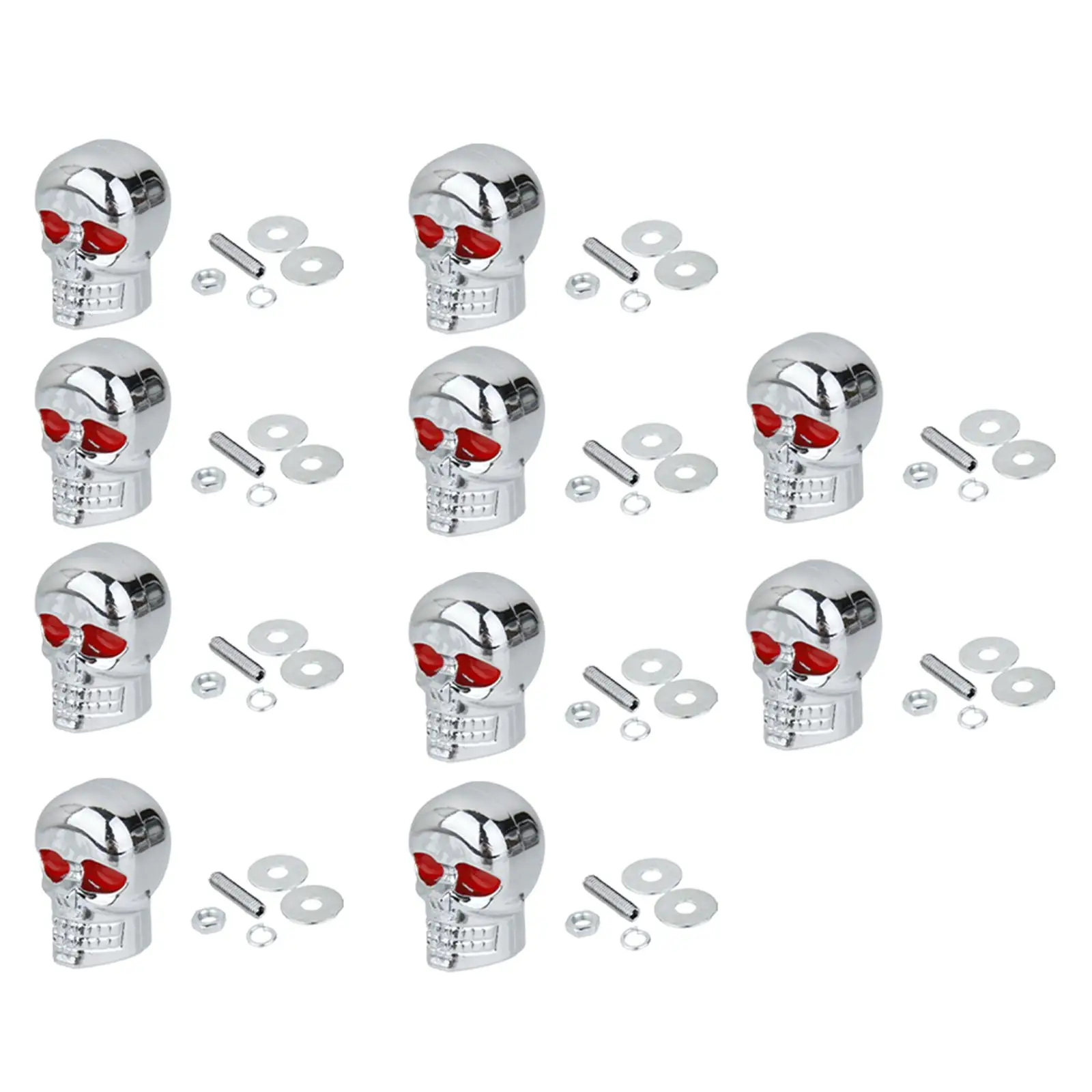 10pcs Universal Motorcycle Skull Tag Windshield Screws Car ATV - Chrome