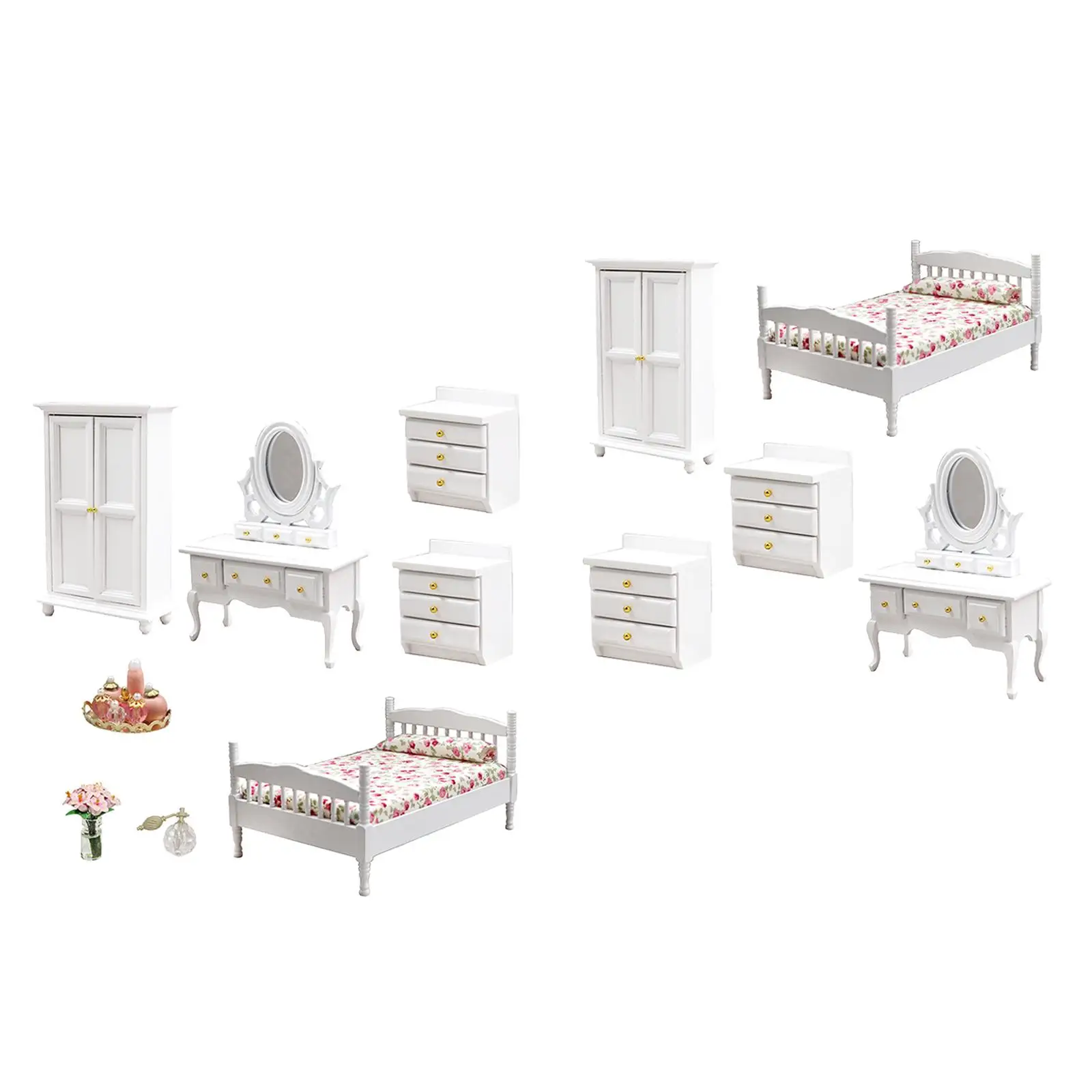 Mini Dollhouse Furniture Bedroom Set 1/12 Scale Simulation Decor Accessories