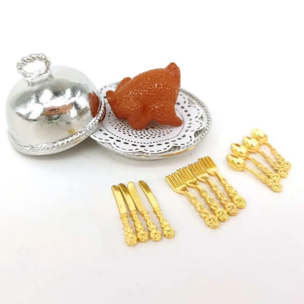 1/1 Miniature Dollhouse Christmas Turkey with Tray  Set Dollhouse Decoration Toy Display Props Model