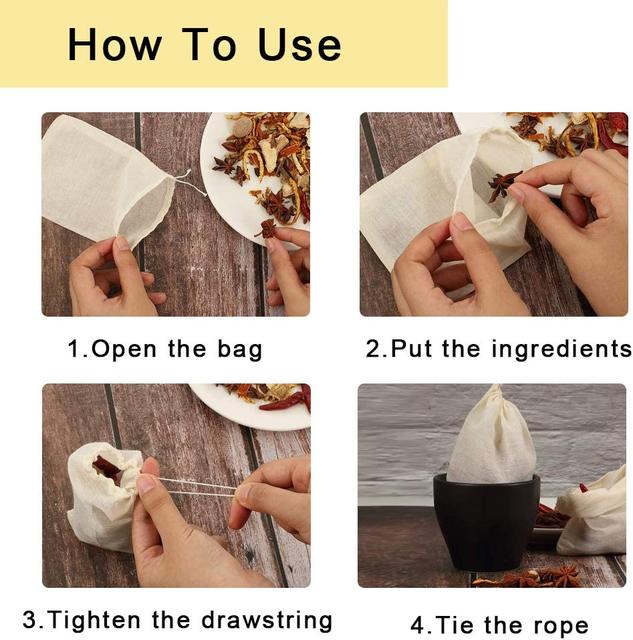 60 Bustine Di Tè In Cotone Con Coulisse – Sacchetti Di Mussola Riutilizzabili 8x10 Cm – Per Infusi, Caffè, Spezie, Brodi E Filtraggio - 6