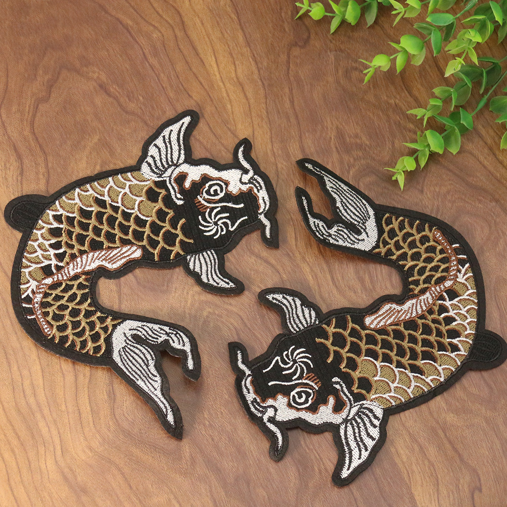 Große Karpfen-Stickerei, selbstklebend, zum Bügeln, dekoratives Zubehör, Kleidung, Bettwäsche, Heimstoffe, DIY-Patch, Reparaturaufkleber – Detail 4