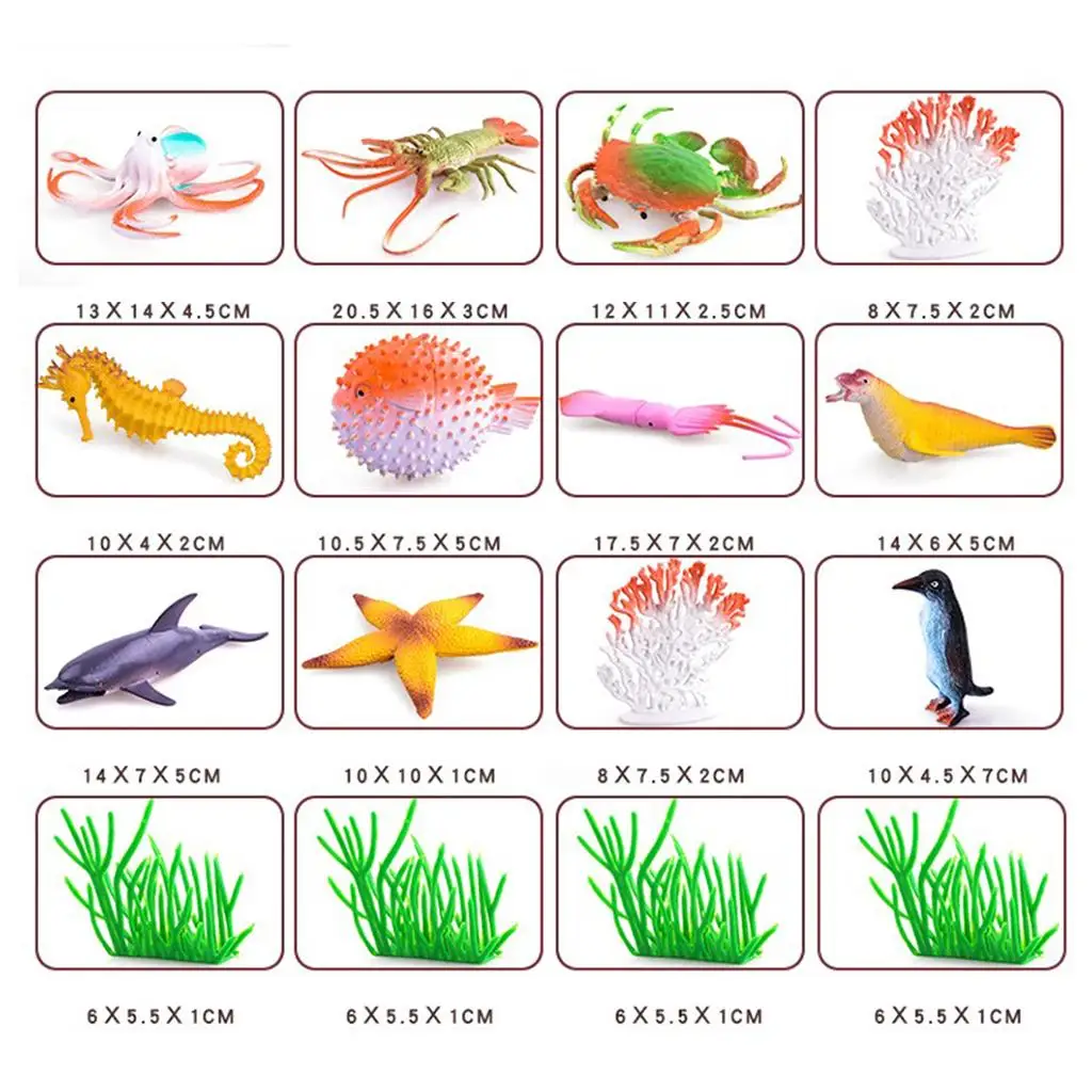 16x Simulation Assorted Miniature Marine Biological Animals Toys For Kids