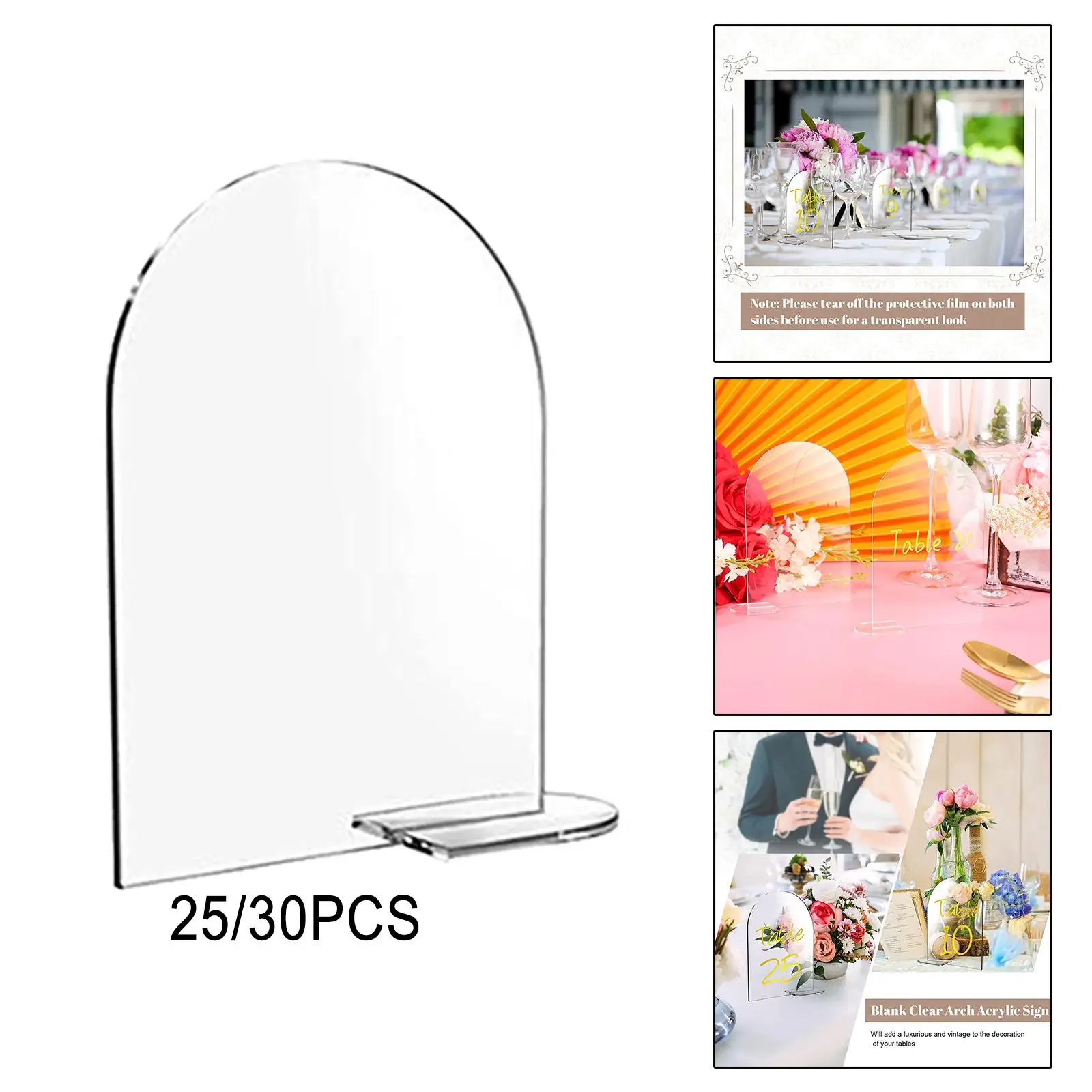 Blank Acrylic Signs Holder with Stand Double Sided Display Arched Round Top Acrylic Signs for Wedding Reception Buffet Office