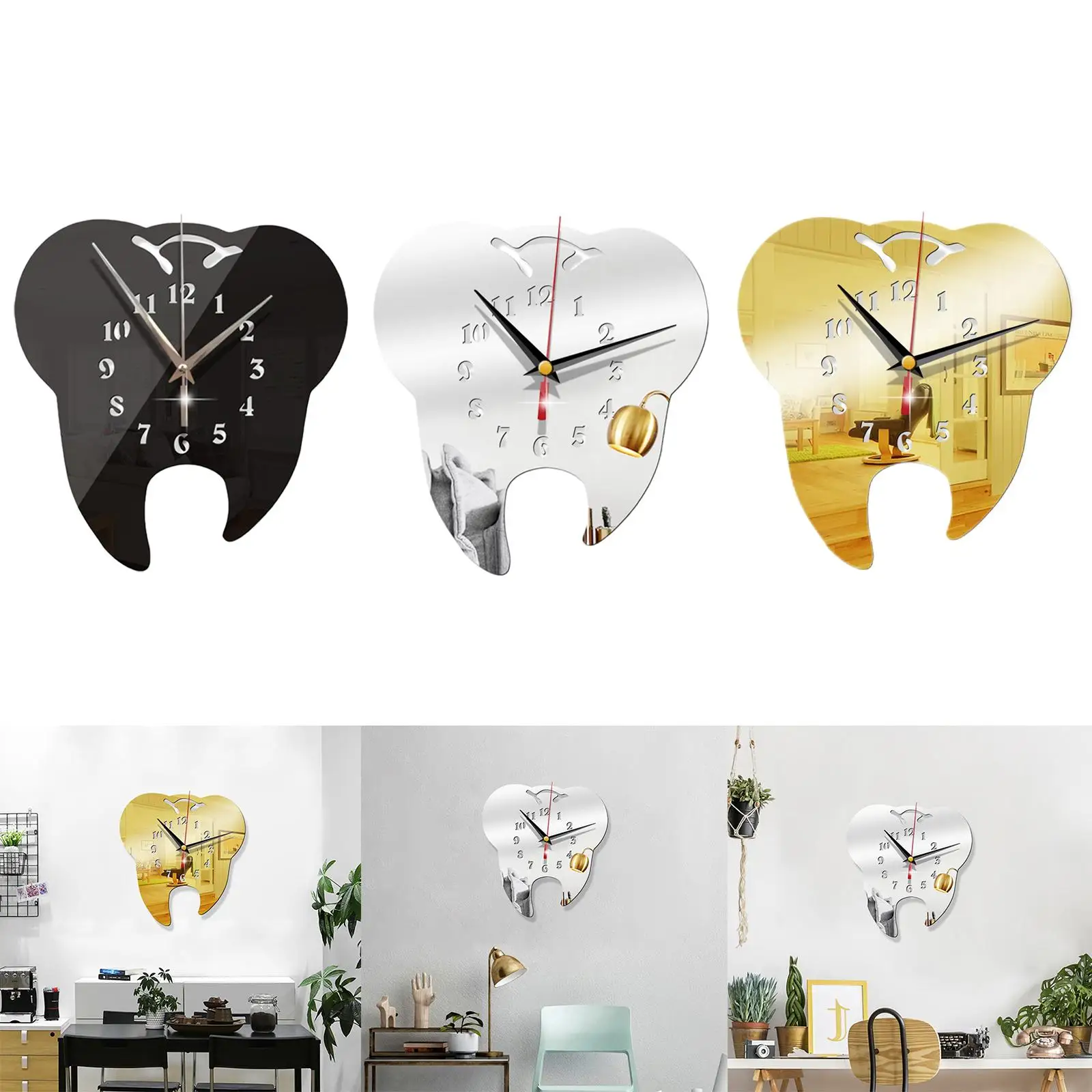 Modern Acrylic Wall Clocks , Quartz Clock with Sticker Teeth Shaped Arabic