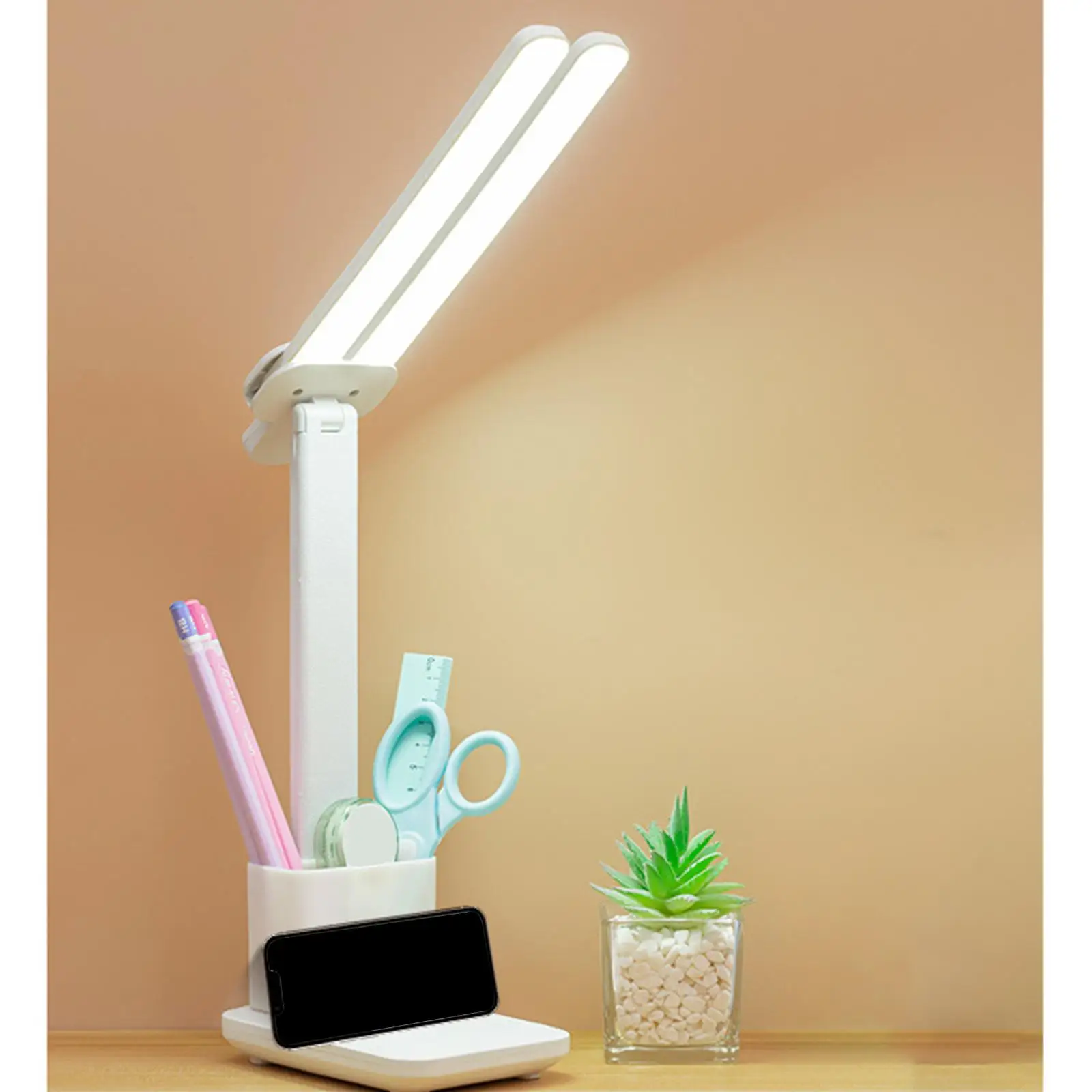 LED Desk Light with Pen Holder Phone Holder Double for Office NightStand
