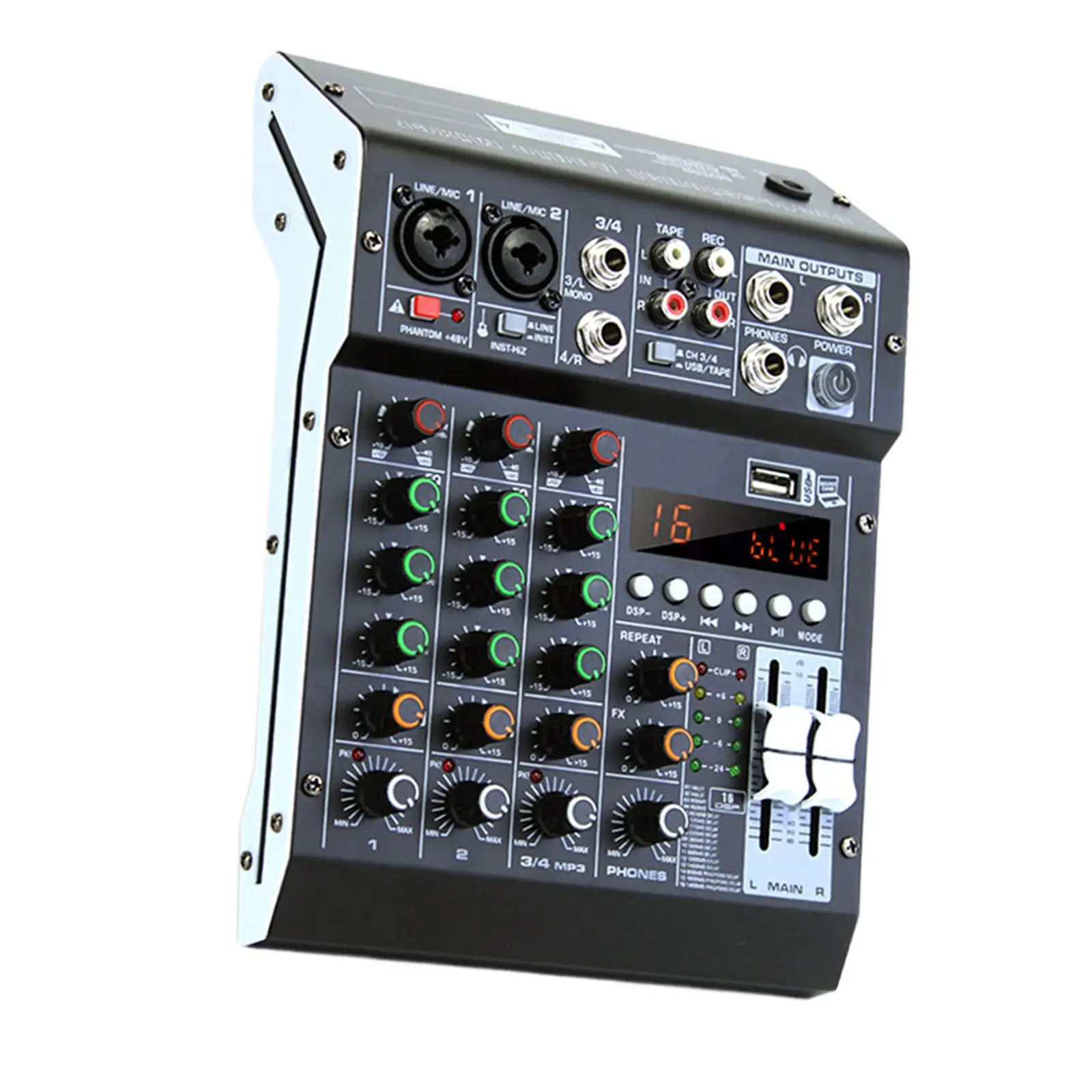 Studio Audio Mixer Build in 16 DSP Effects TP-4M Sound Mixing Console for PC Recording DJ Stage Family KTV Campus Speech Meeting