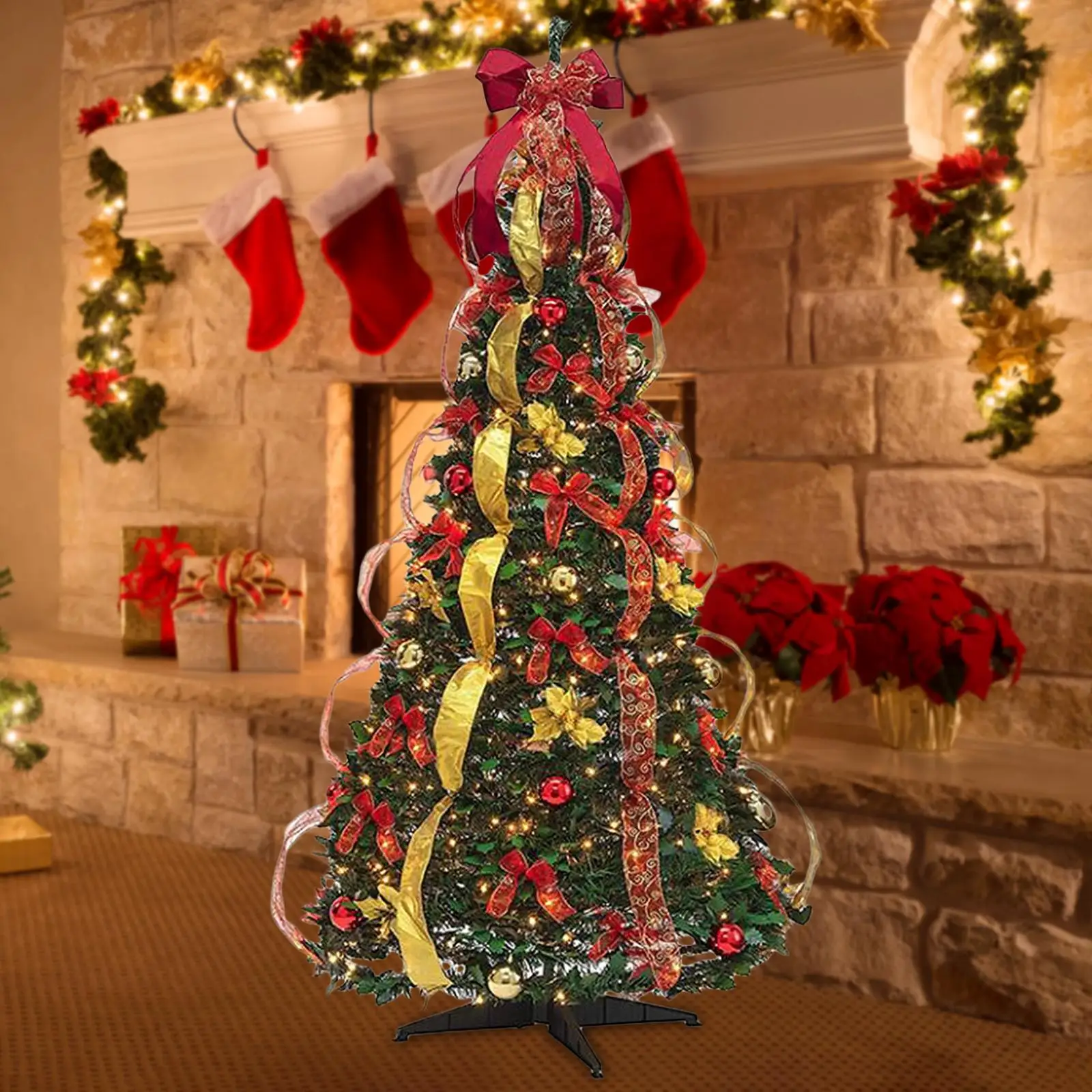 Foldable Christmas Tree 6 ft Holiday Party Decor Ornaments Artificial Christmas Tree for Indoor Home Office Outdoor Decoration