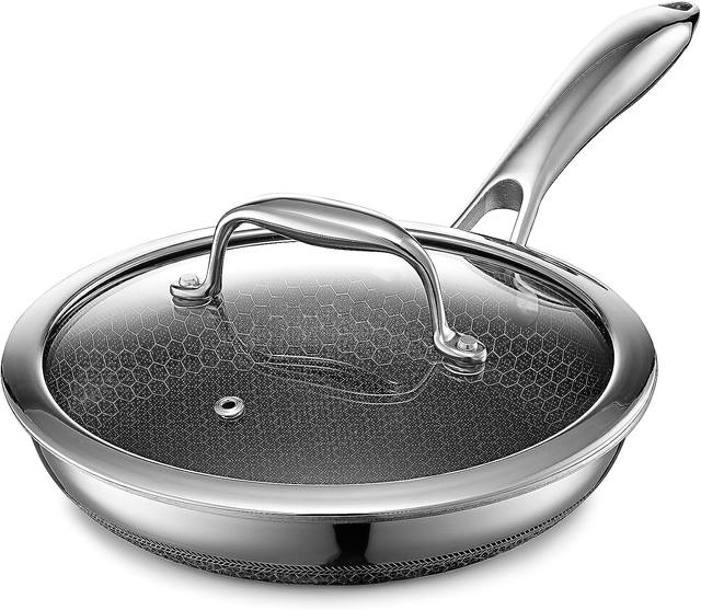 HexClad 8 Inch Hybrid Stainless Steel Cookware, Frying Pan with