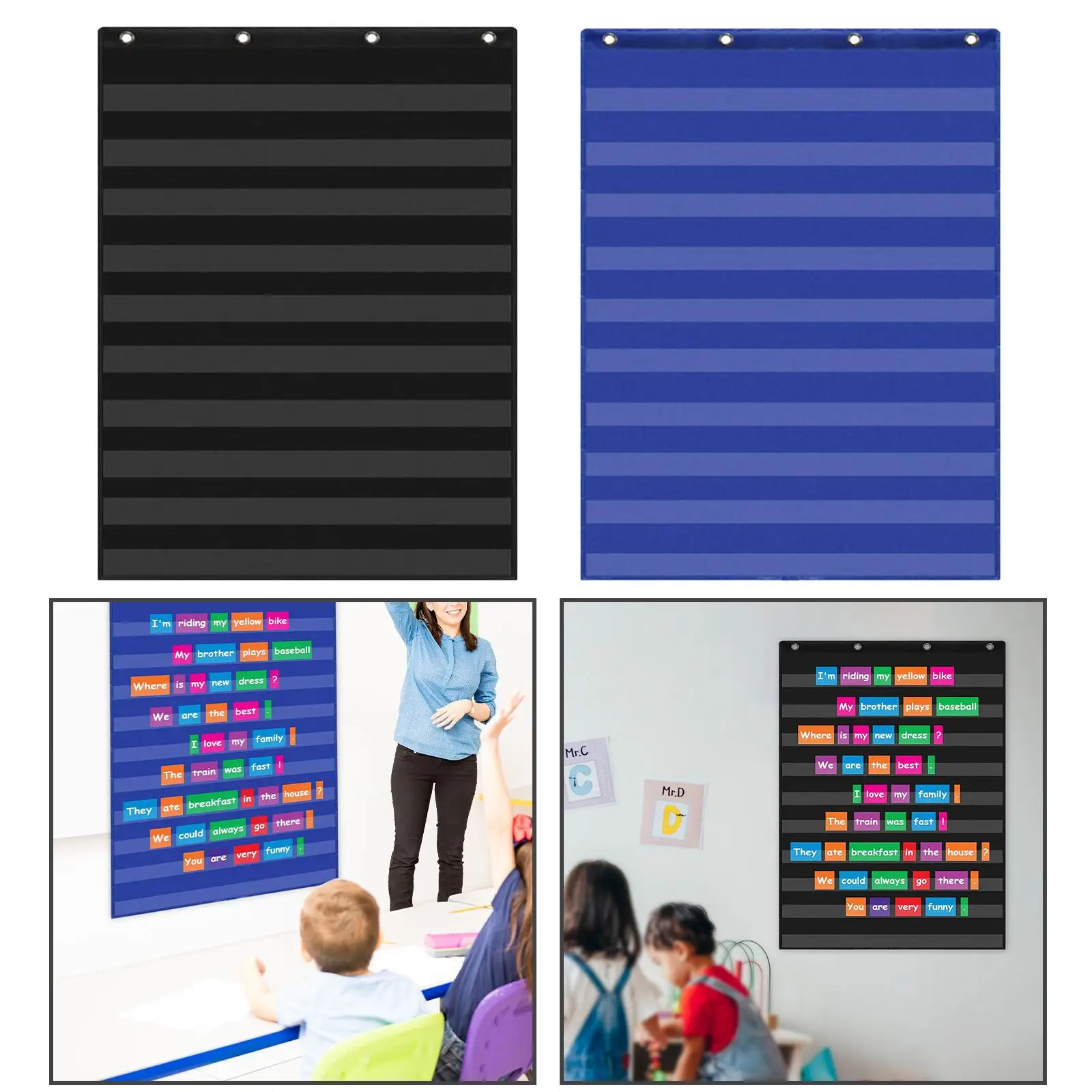 Hanging 10 Pockets Chart, Learning Materials for Grammar Cards Letter Cards Number