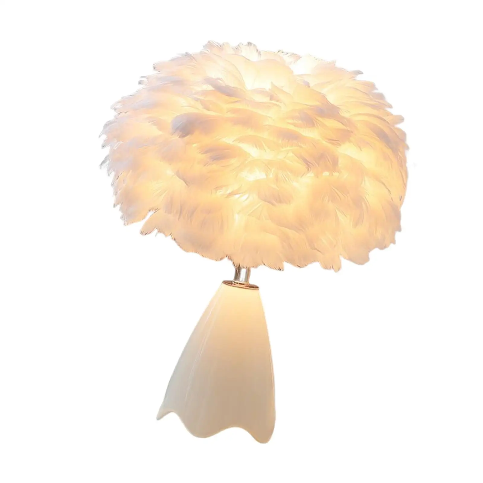 Feather Table Lamp NightStand Lamp Elegant Ceramic Base Modern Warm White Night Light for Bedroom Bedside Girls Gift Decoration