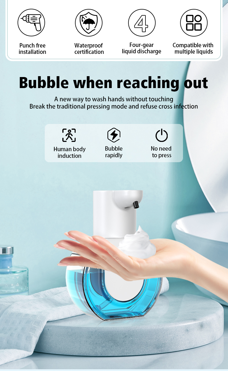 Soap Dispensers Touchless Automatic Foam Bathroom Smart Washing Hand Machine with USB Charging White High Quality ABS Material