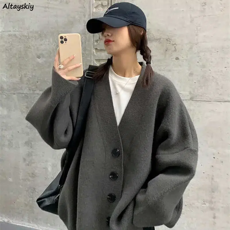 preguiçoso estilo cardigan sólida mulheres harajuku ulzzang outono solta com decote em streetwear elegante unisex popular elegante