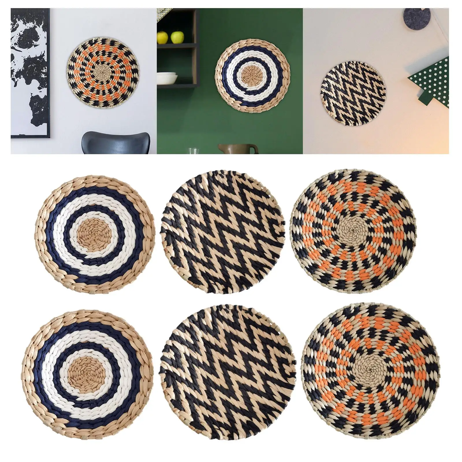 Woven Basket Wall Decor Unique Wall Art Woven Tray Boho Wall Basket Flat Rustic Circular Weave Basket for Living Room Decorative