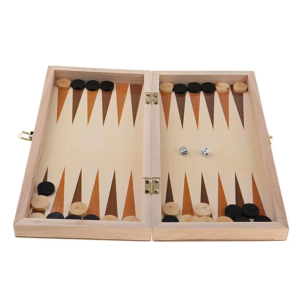 Folding Wooden Chess Set Deluxe Chess Checker Backgammon International Chess Set Traditional Board Game for 2 Players