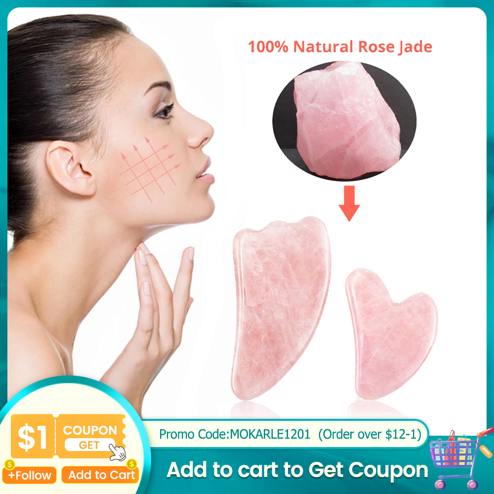 Best of Natural Rose Quartz Jade Guasha Scraper Board Massager For Face Body Gouache Scraper Skin Lifting Wrinkle Remover Beauty Care Reviews & Tips