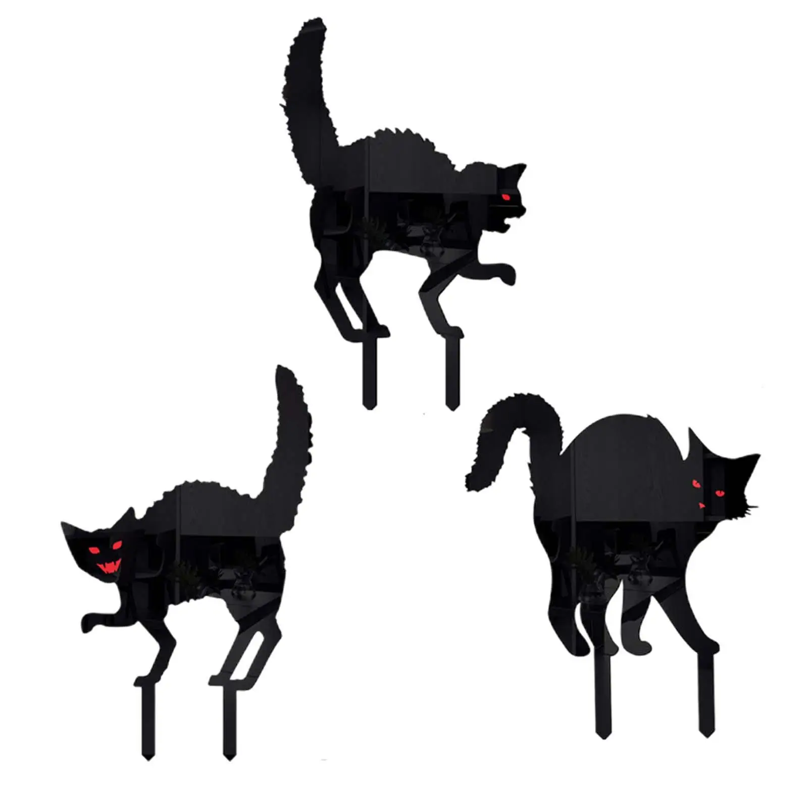 3 Pieces Black Cat Statue Stakes Halloween Realistic for Lawn Fish Pond Yard