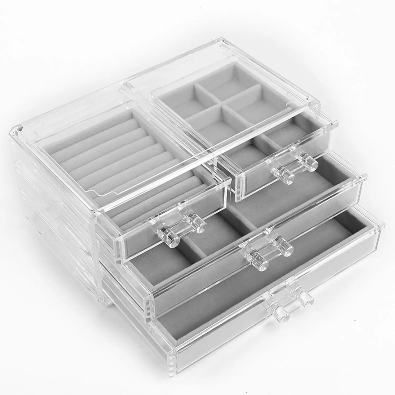 Jewelry Storage Box 3 Layers Earrings Drawers Tray Large Capacity Adjustable Dividers Acrylic 24x15x10.5cm for Women Girls