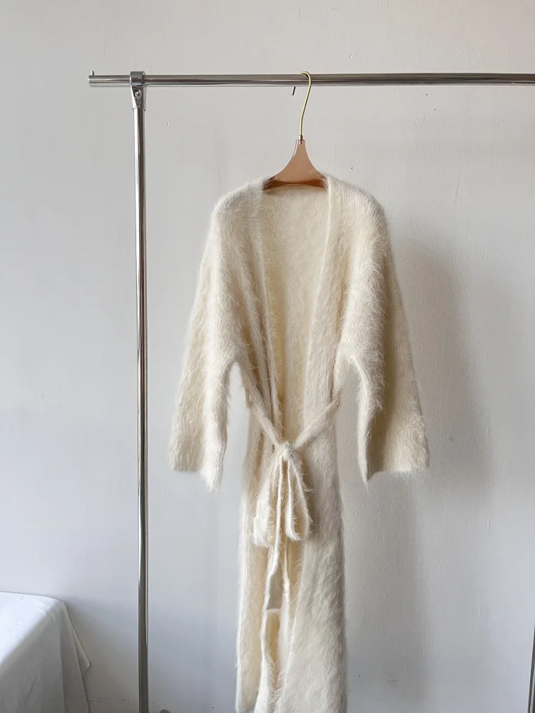 Long Cardigan Women’s Classic Coats Alpaca woolen Sheep Camel Hair Blended wool Lace Upbelted  Womens Intimates Nightgown Bathrobe Style Sweater Coats PJ Pajamas Bathrobes for woman in white Autumn Fall Winter Spring fashion season