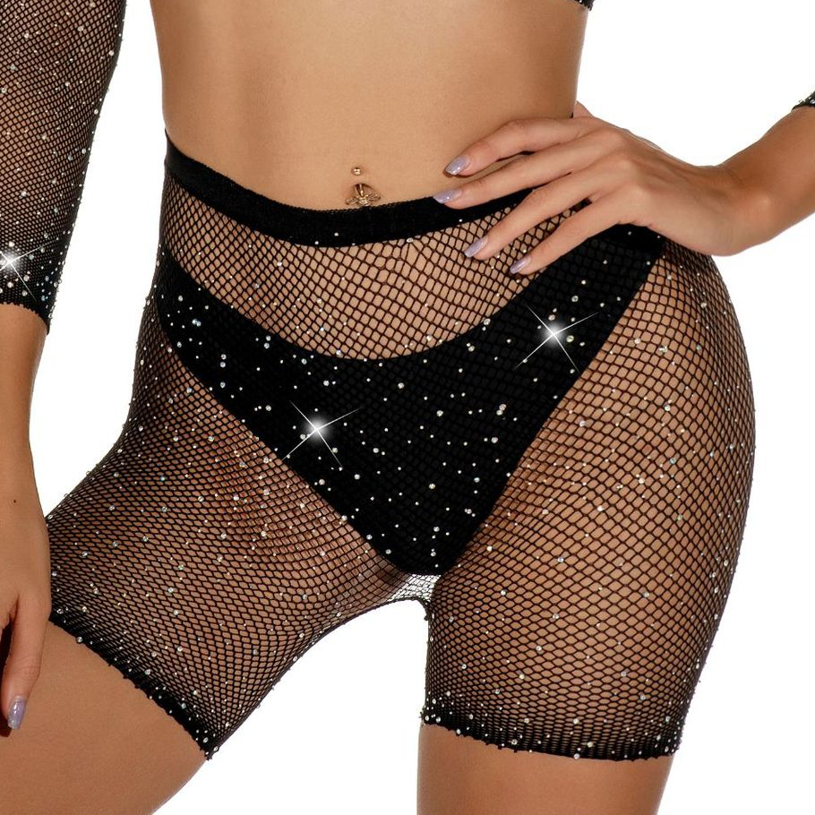 2023 neue bling Strumpfhosen sexy Dessous kurze Strass Strumpfhosen Frauen kurze Netz strumpfhose Frauen glänzende Shorts Unterwäsche – Detail 2
