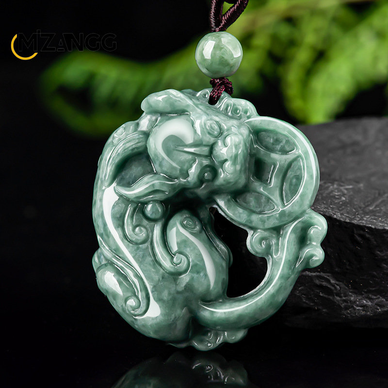Natural Emerald Money Pixiu Pendant Necklace Jewellery Hand-Carved Fine Jewelry Men Women Accessories Amulet Gift