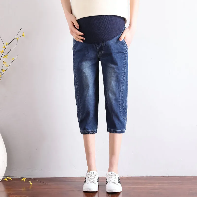 Maternity jeans new large size cropped pants loose casual elastic belly support shorts  plus size  pants  P06049 postpartum outfits