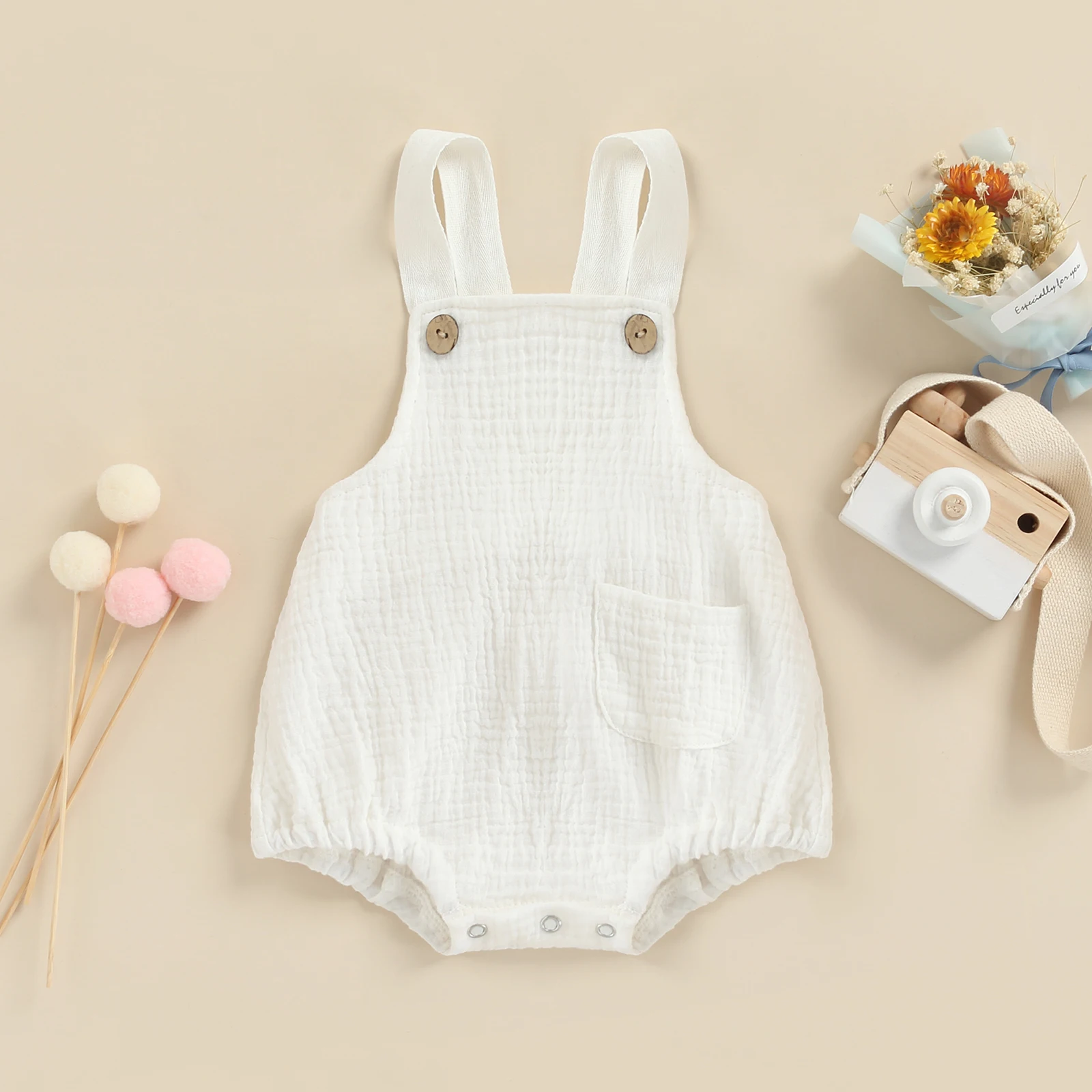 Bamboo fiber children's clothes Ma&Baby 0-18M Newborn Infant Baby Girls Boys Overalls Summer Button Rompers Sleeveless Jumpsuit Playsuit Baby Costumes D35 Baby Bodysuits medium