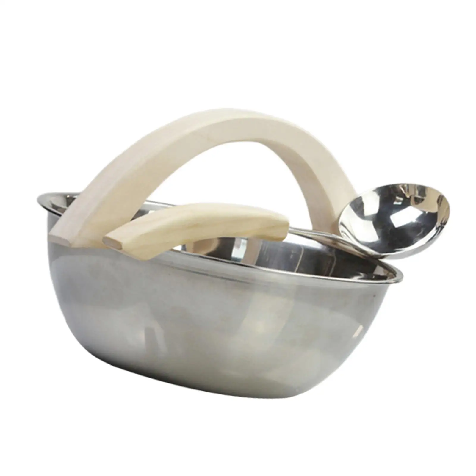 7L  Barrel Stainless Steel Basin with Long Handle Spoon  Room Accessory Practical Use Durable Accessory Wooden Handles