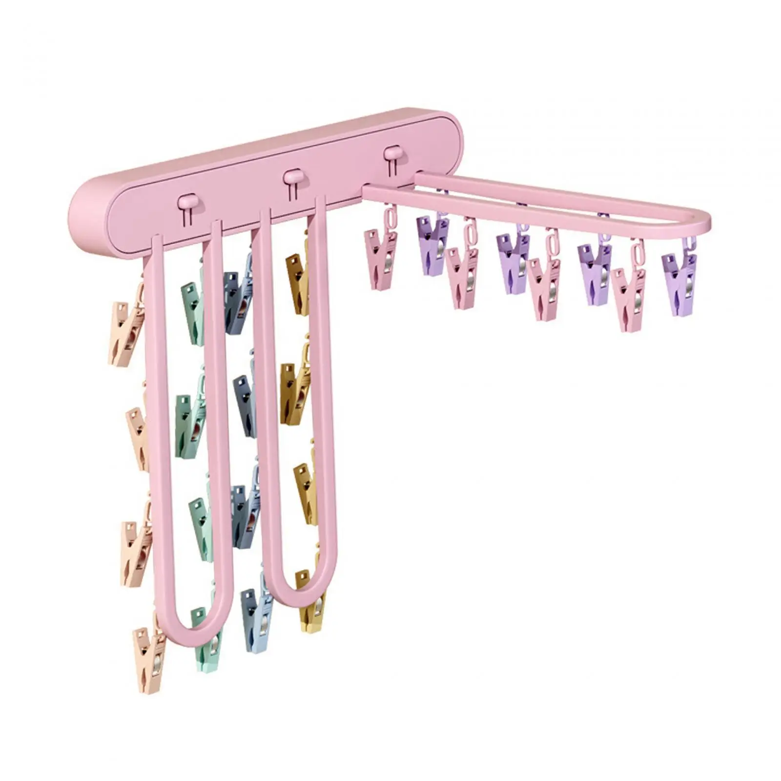 Sock Drying Hanger Rack Stable Foldaway Load Bearing with 24 Clips Bras Clip Hangers for Skirt Outdoor Balcony Indoor Scarf