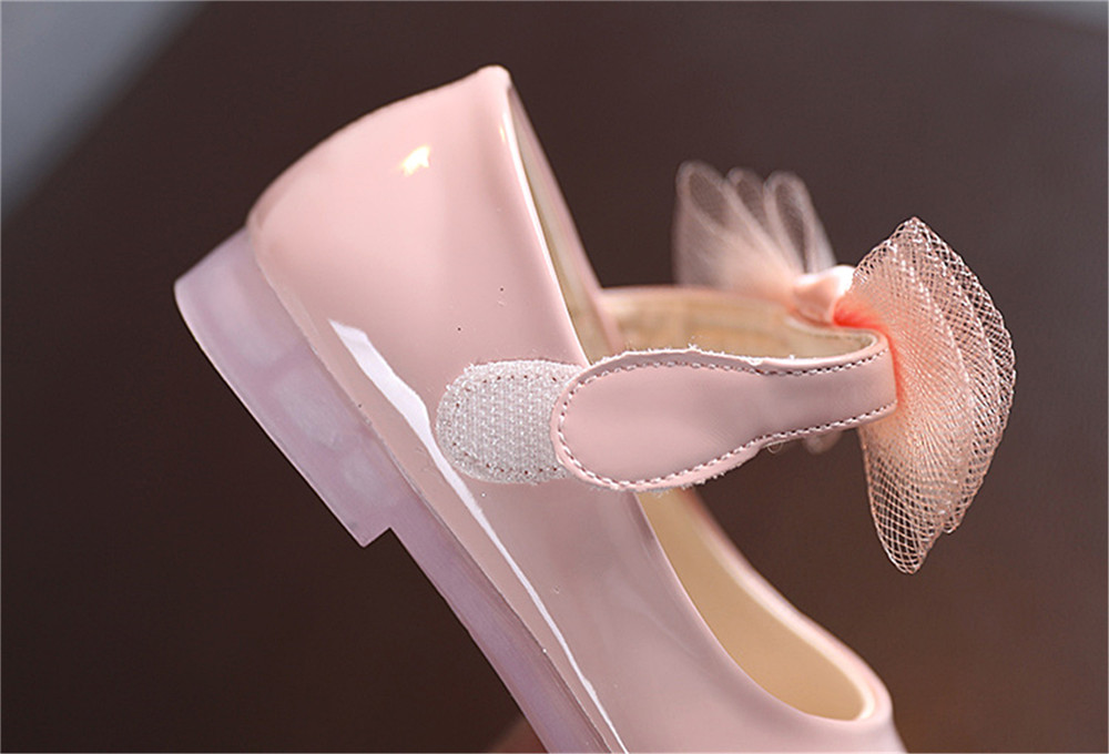 Mädchen Leder Schuhe, Einfarbig Weiche Sohle Flache Schuhe mit Dekorative Bogen Knoten, blass Rosa/Beige/Schwarz – Detail 8