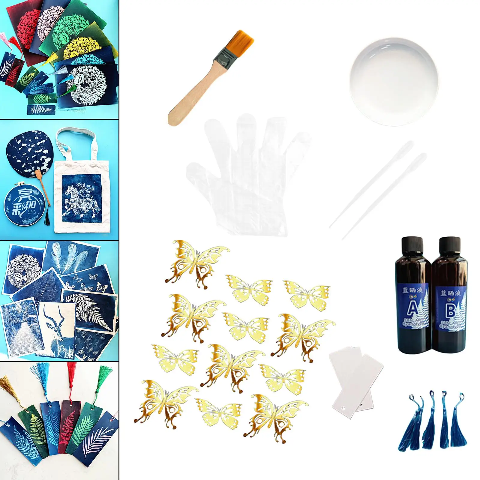 Cyanotype Set Potassium Ferricyanide Cyanotype Printing DIY // sun Printing Paper with Brush, Palette, Tassel, Bookmark