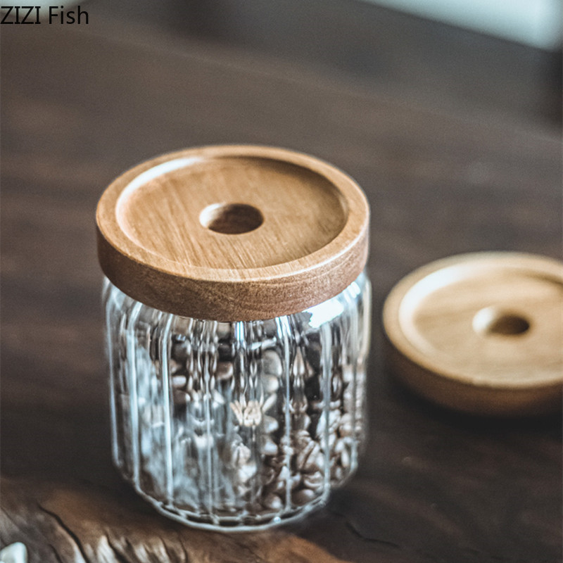 Description Picture 3 of itemWood Lid Orgnizer Glass Airtight Canister Kitchen Storage Bottles Jar Sealed Food Container Ginger Cereal Dispenser Stash Cans