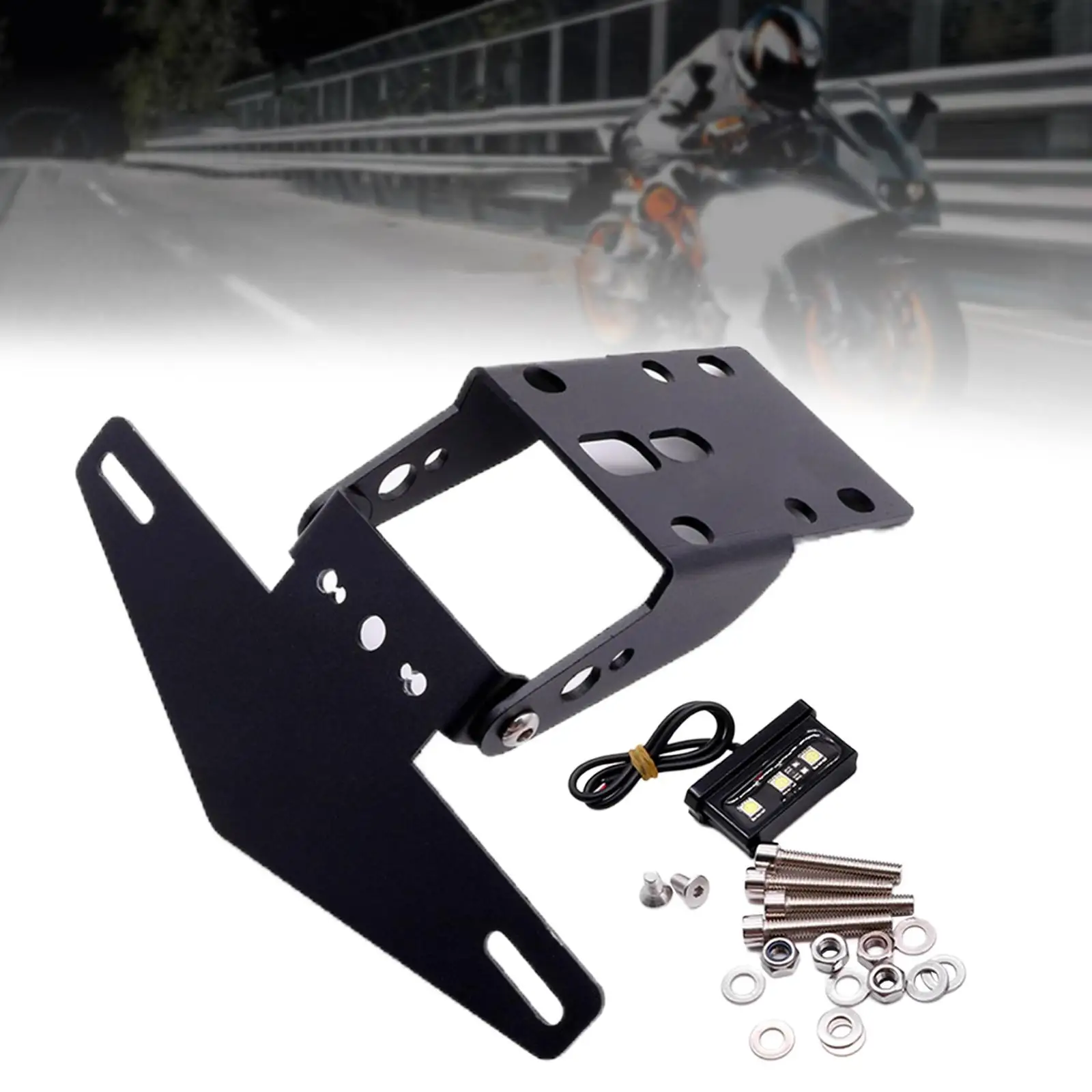 License Number Plate Holder Tail Tidy Adjustable Angle Rear Frame Bracket for 125 200 250 390 2017-2021 with LED Light Parts