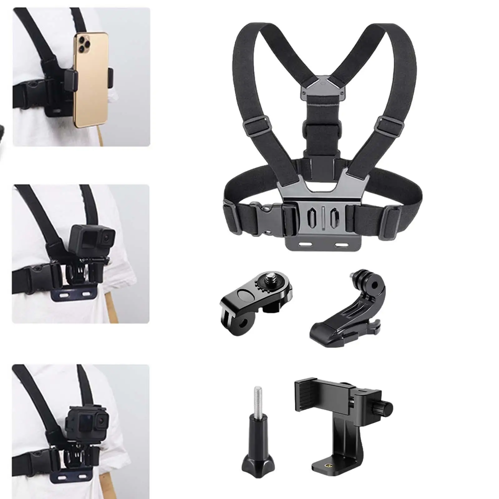 Camera Chest Strap Mount Belt Adjustable Buckle Double Lock Buckle Chest Harness for Outdoor Cycling Mobile Phone Sport Cameras
