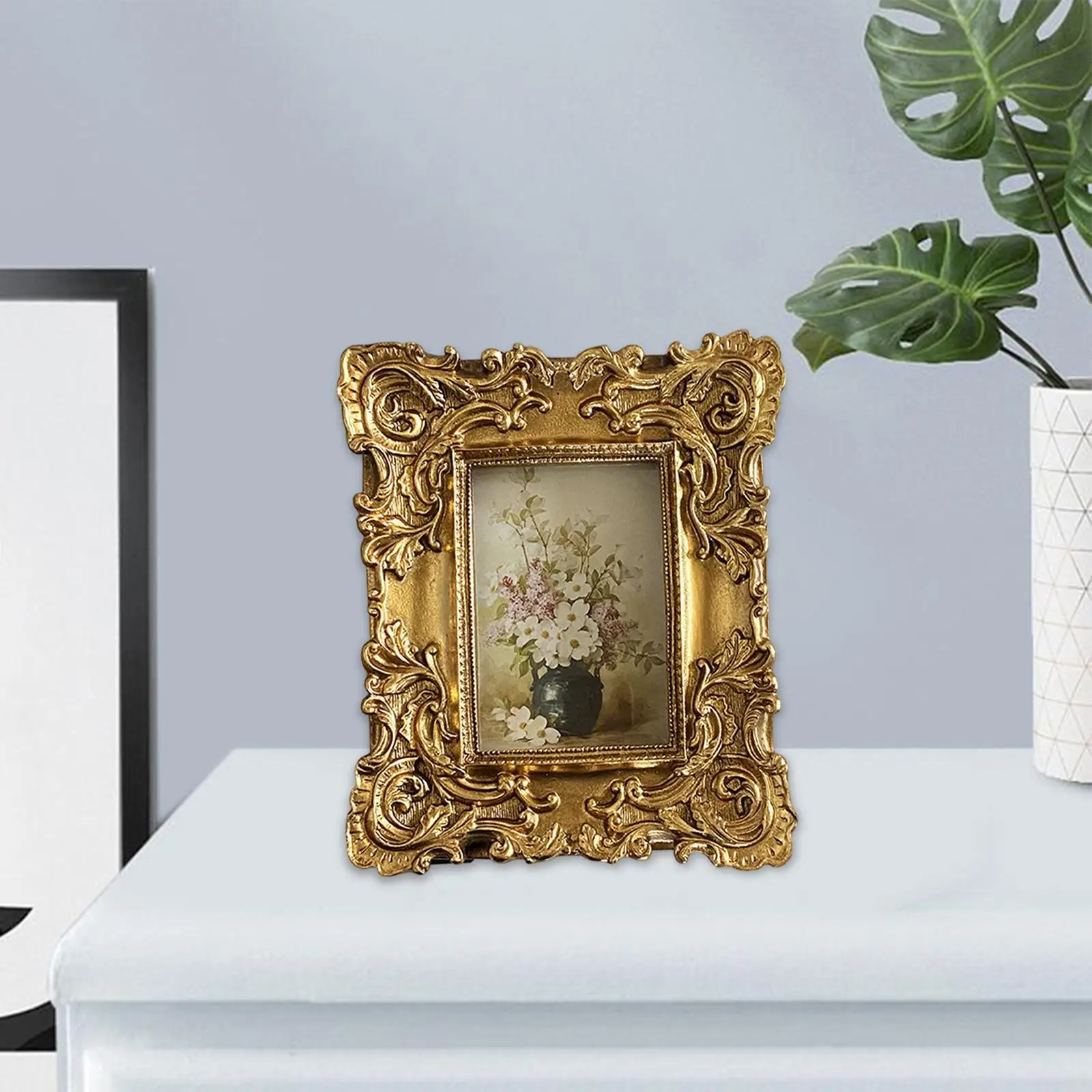 Photo Frame Tabletop or Wall Hanging Carved Floral with Glass Front Picture Frame Cards Display Holder for Centerpiece Bedroom