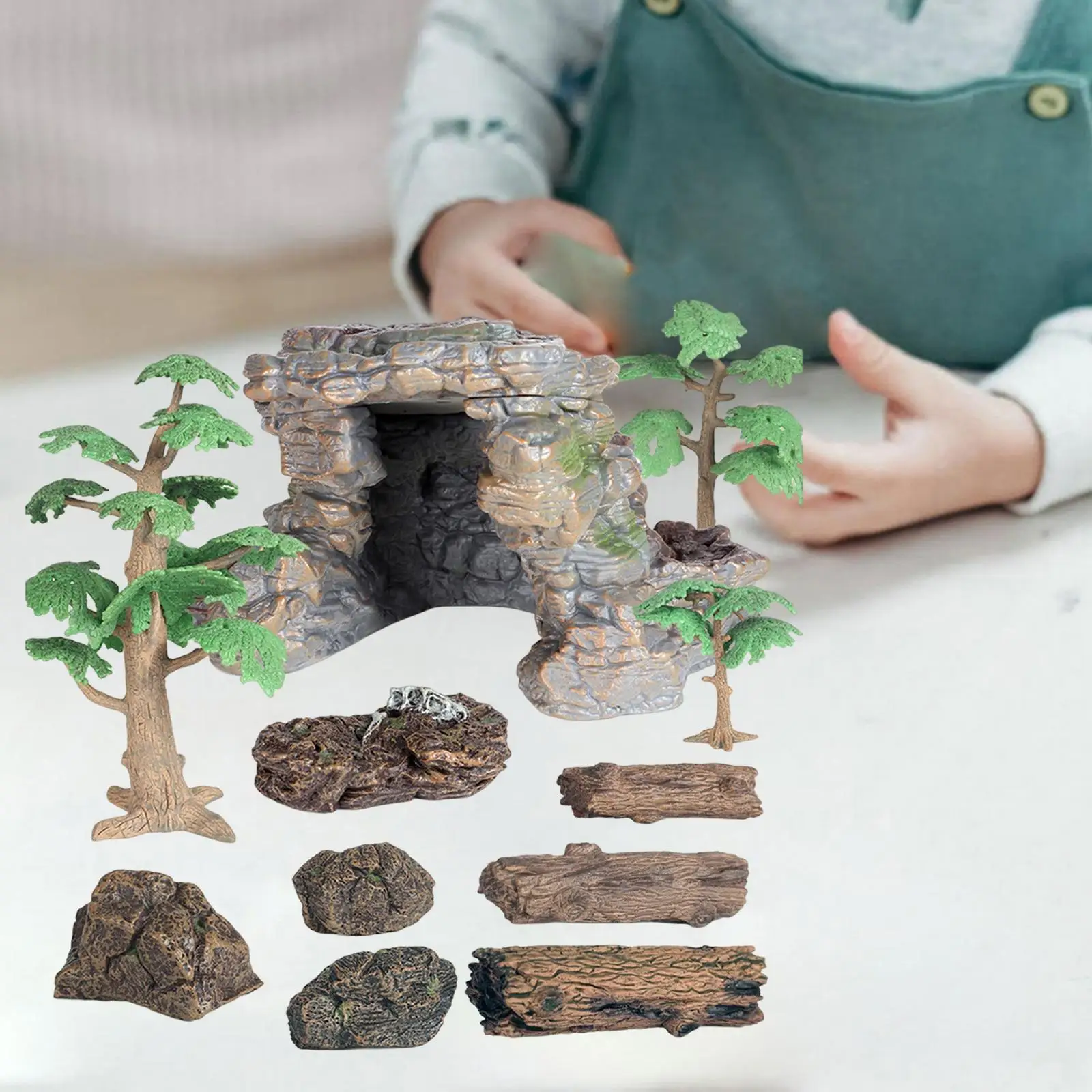 11Pcs Miniature Stone Ornament Landscape Model Educational Toys Micro Landscape Artificial Stump Mini Garden Figurines for Decor