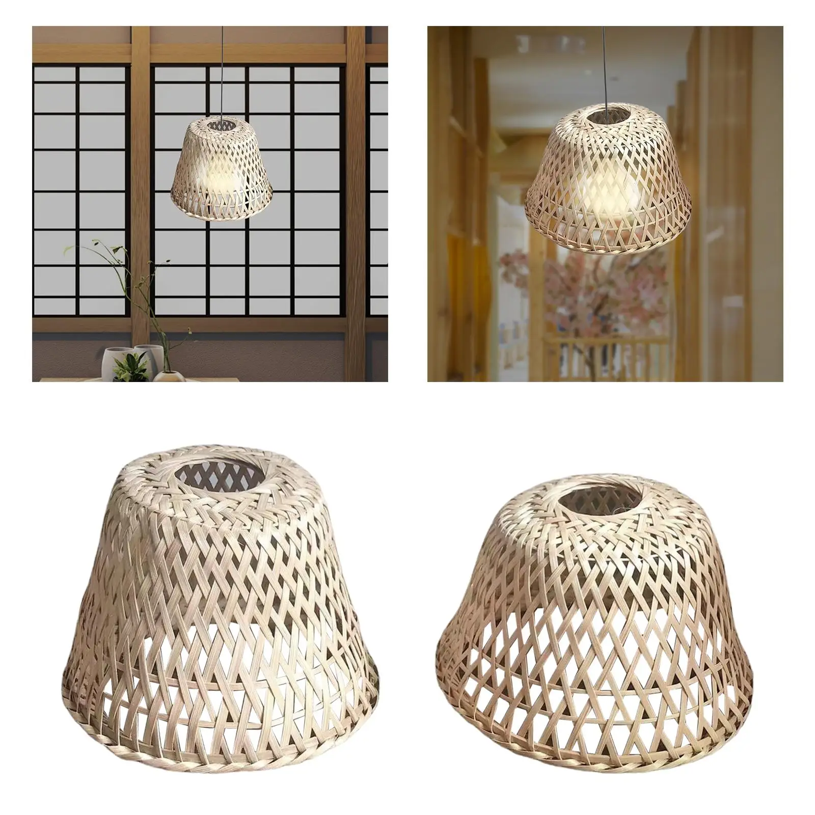 Retro Style Bamboo Weave Hanging Lamp Shade Premium Material for Dining Room