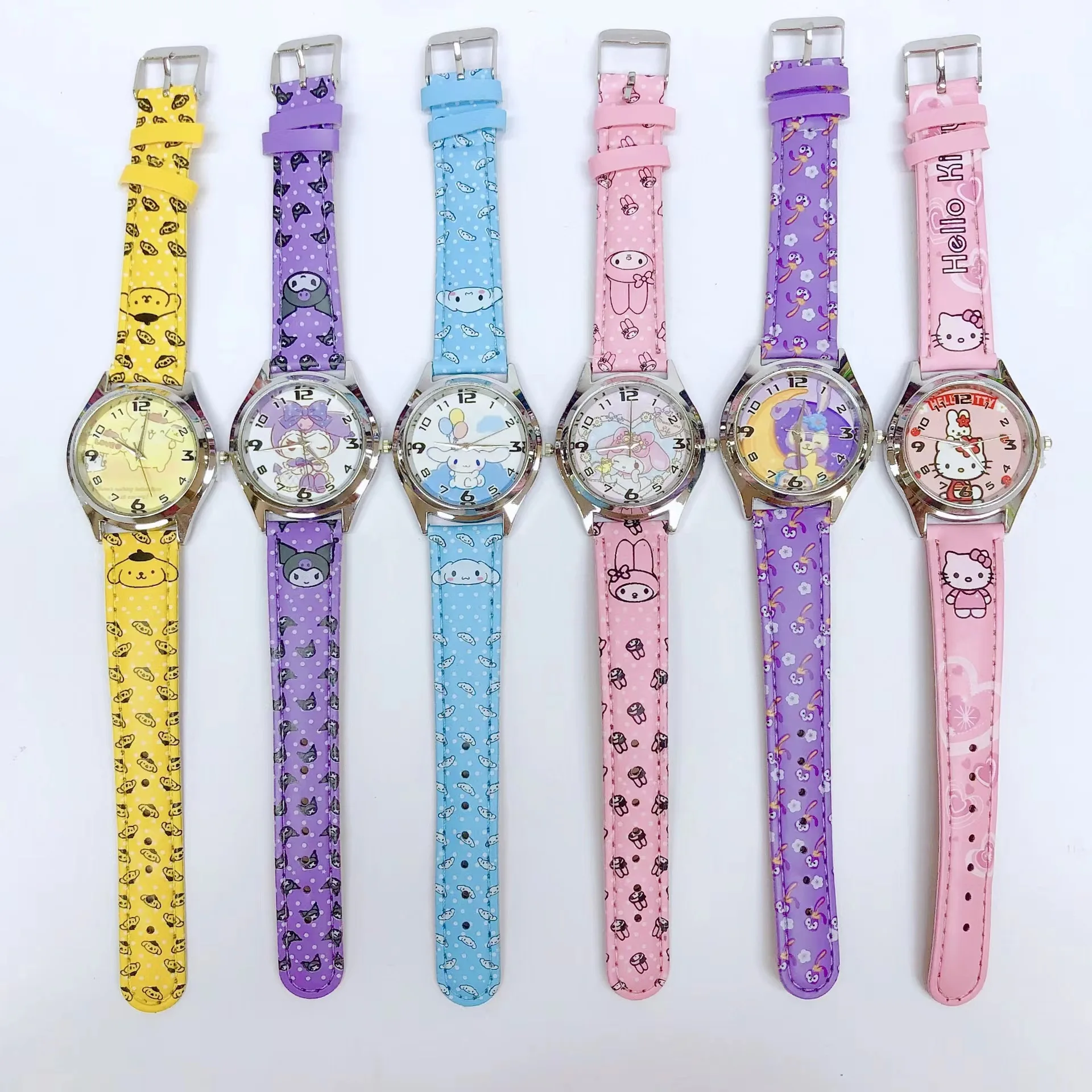 Kožené elektronické hodinky Anime Sanrio Pu Kulomi Big-Eared Dog Melody Dětské hodinky dárek s dárkovou krabičkou