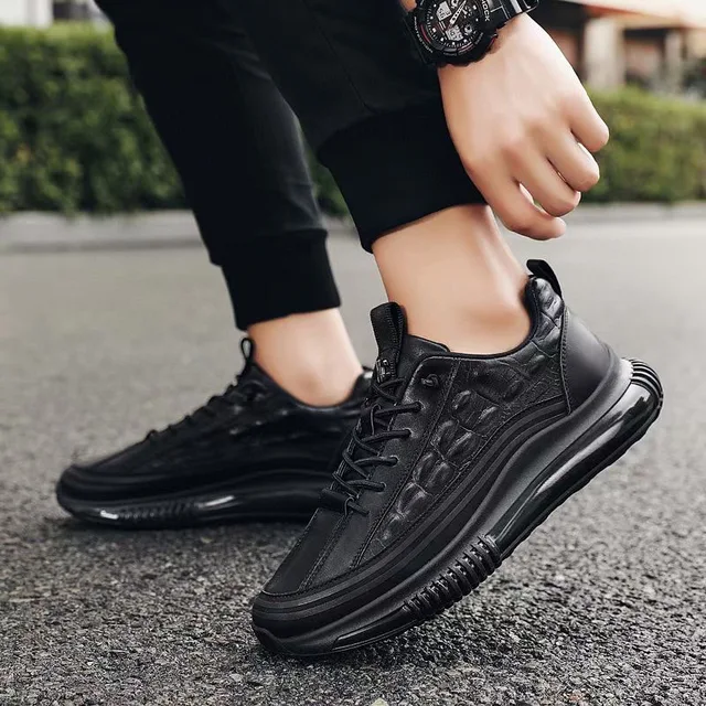  SHYijia Newest Autumn Men Shoes Crocodile Leather Pattern  Design Fashion Genuine Leather Men Sneakers Black Casual Shoes | Fashion