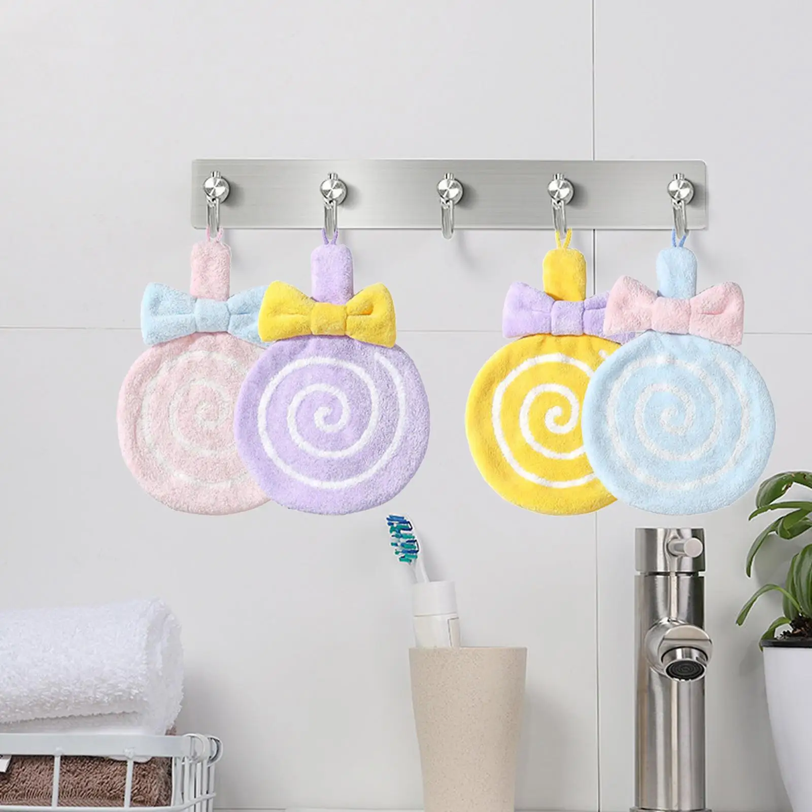 4x Hanging Hand Towels Reusable Dishtowels Thick Toddlers Hanging Hand Towels for Cleaning Toilet Bathroom Kitchen Drying Hands