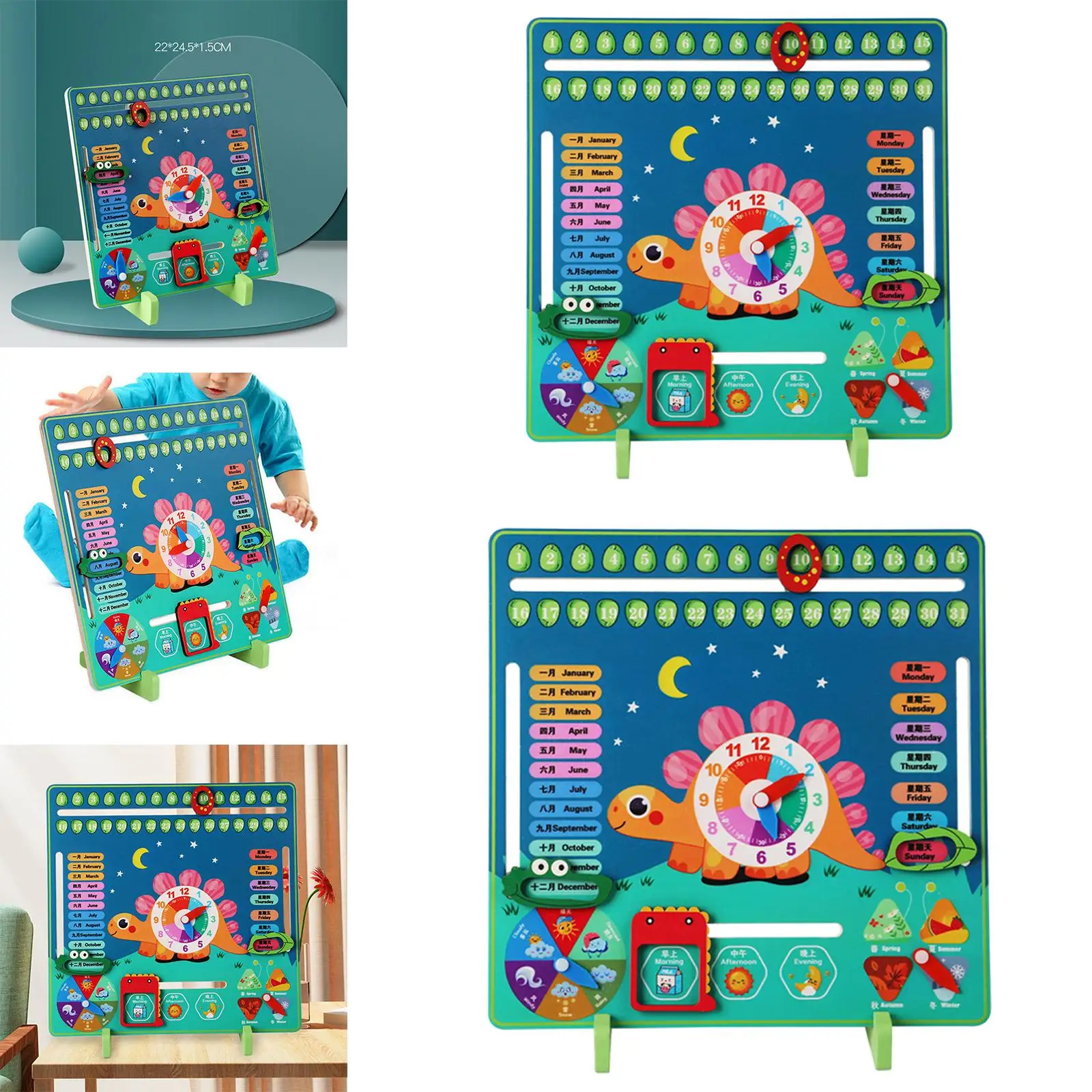 Wooden Learning Calendar Weather Season Time Cognitive Puzzles Learning Educational Toy for Girls