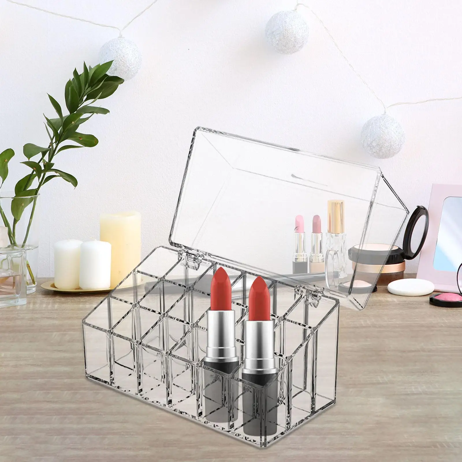 Lipstick Holder Case 18 Grids Cosmetic Box Display Stand Storage Stand Transparent Lip Gloss Organizer with Lid