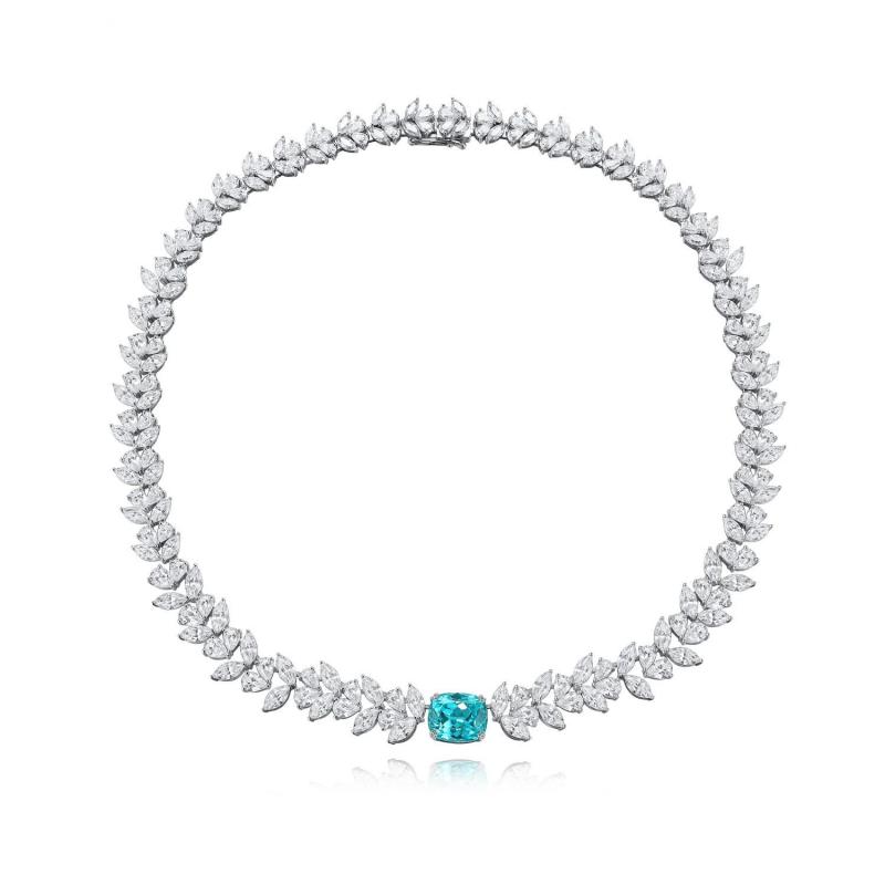 S94c6e0d421ad4a71885866eeca97e36er Pirmiana Hot Sale 9.2ct Main Stone Lab Grown Paraiba Sapphire Classic Necklace S925 Silver Jewelry for Gift Wedding Women