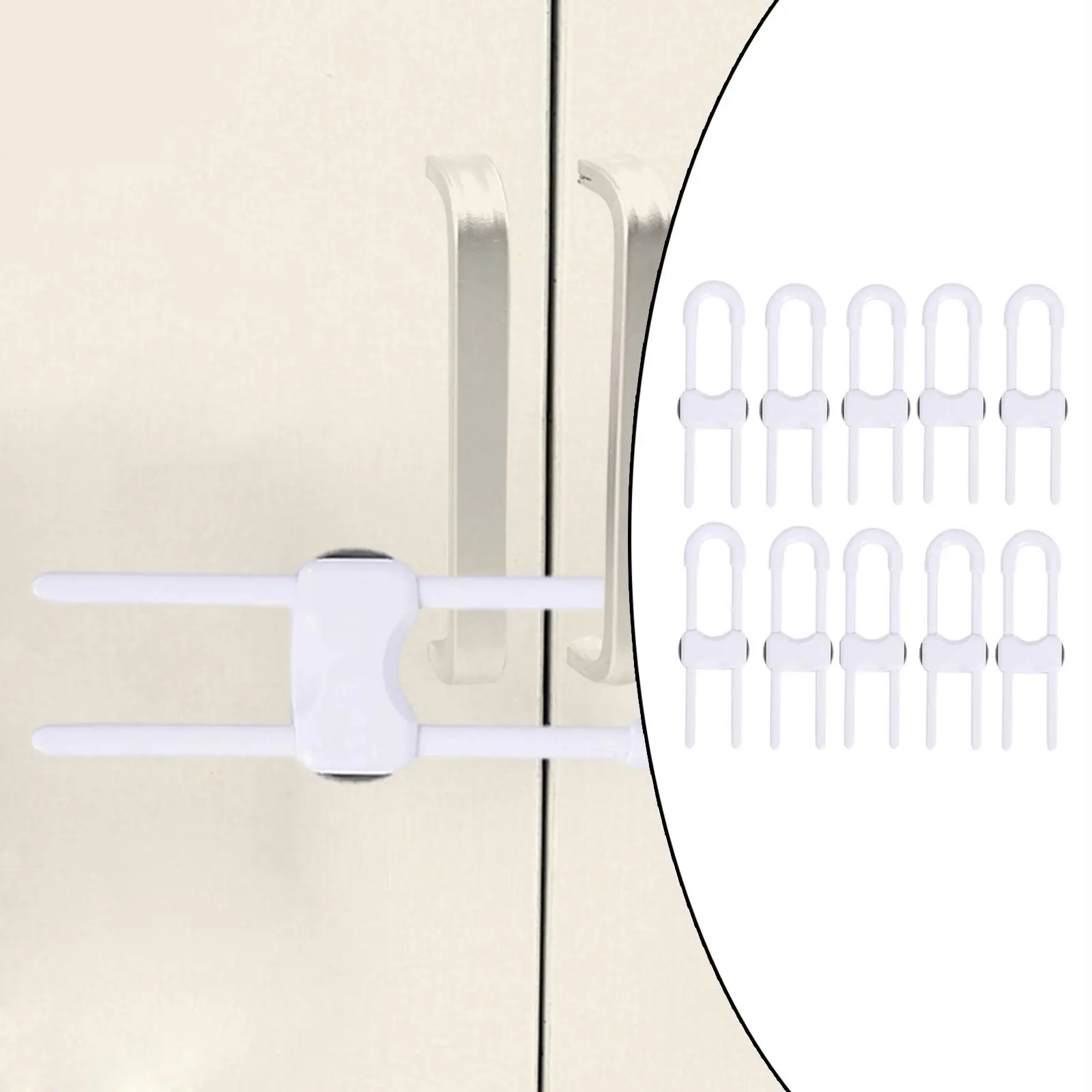 10 Pieces Baby Proofing latches White U-Shaped Sliding Cabinet Locks for Handles Cupboard Drawers Fridge Doors Cabinet