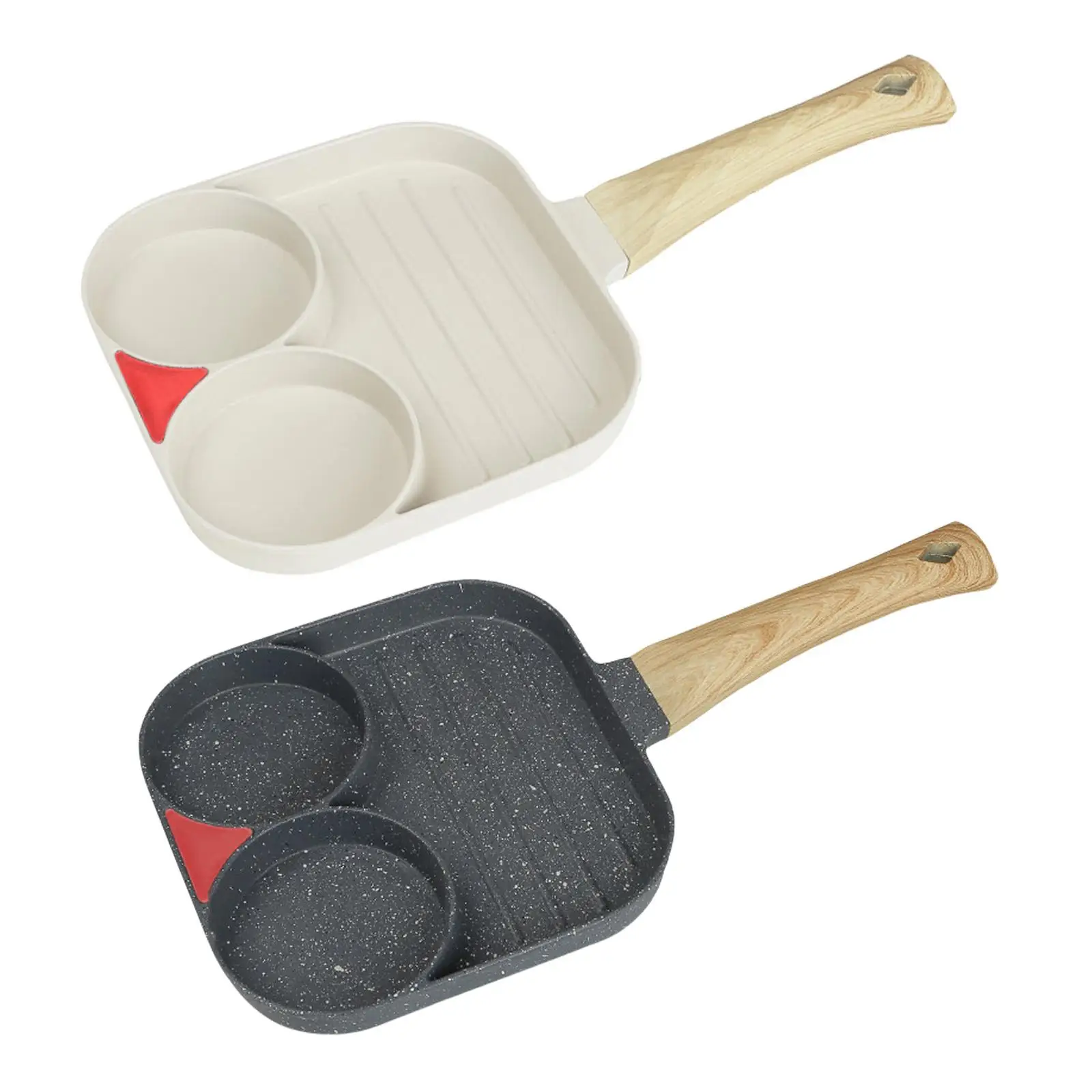 2 Hole Egg Frying Pan with Wooden Handle for Cooking Frying Steak Breakfast Burger