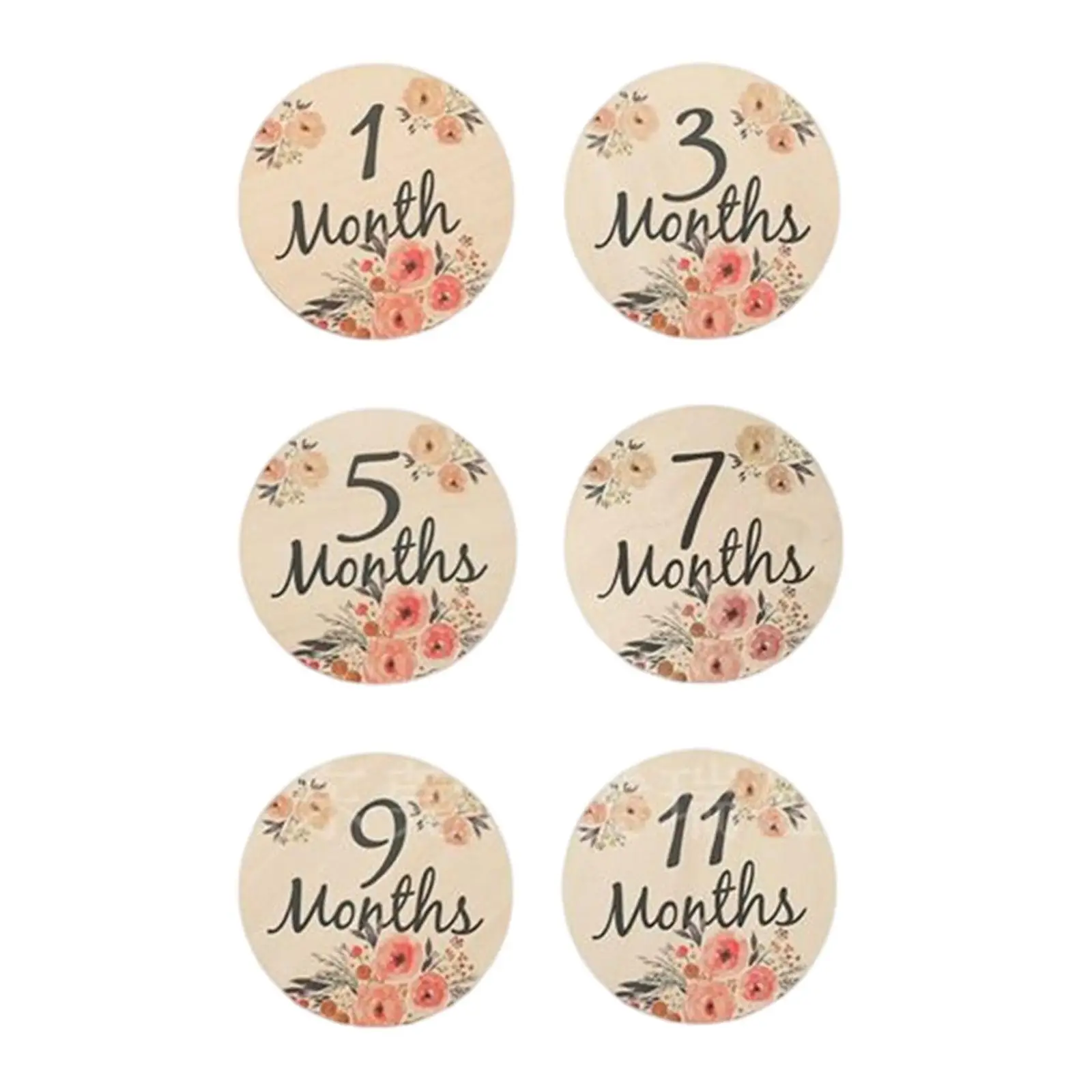 baby Milestone Cards Wooden Monthly Cards Round Boys and Girls Toy
