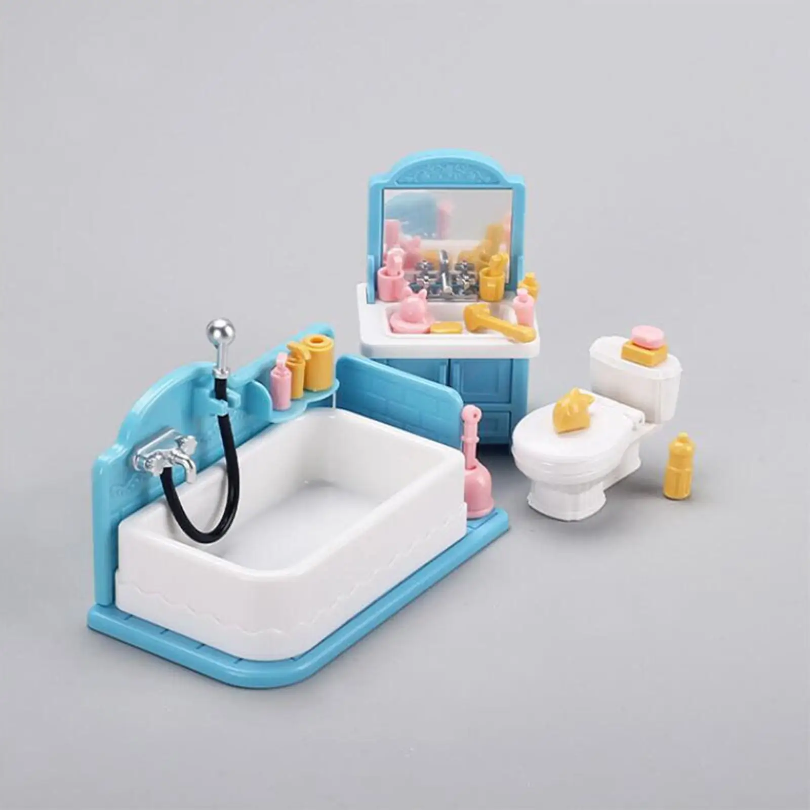 1/12 Dollhouse Bathroom Set Pretend Play Toy Ornament Playset Miniature Furniture Toys with Accessories Doll House Decorations