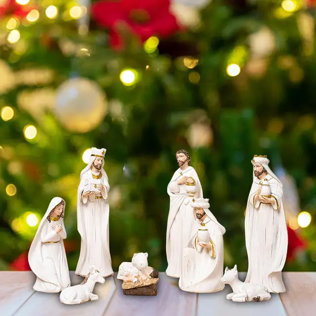 RAHBI 1 Ensemble d'ornements de scène de mangeoire en résine, Ensembles de  nativité pour Noël, Ensembles de Mini Figurines de Jésus (C)